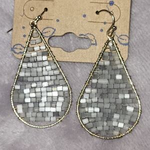 Beaded silver teardrop Dangle earrings